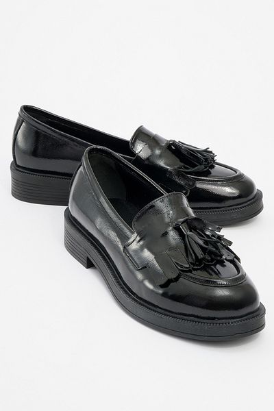 LuviShoes MILINA Чорні лаковані туфлі з натуральної шкіри жіночі мокасини