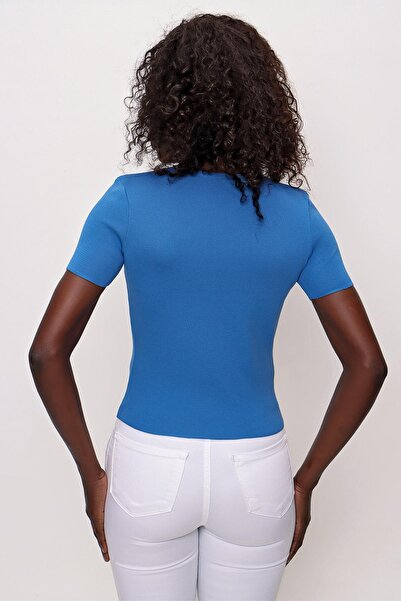 CHUBA Women's Square Collar Short Sleeve Thin Knitwear Sweater Indigo 22sw314