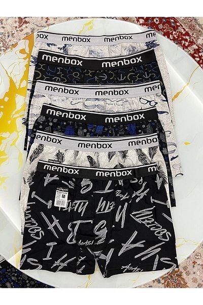 MENBOX Πακέτο 6 ανδρικών μπόξερ με σχέδια Lycra Classic