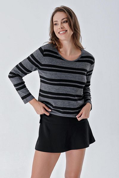 CHUBA Pulover de damă cu dungi rustice de culoare antracit - decolteu 24w111