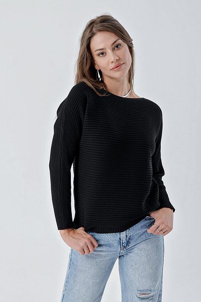 CHUBA Pulover de damă, cu gât de barcă, tricotaj casual, negru 24w109