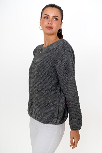 CHUBA Pulover de damă din lână de alpaca antracit cu gât de barcă - textura moale 24w143