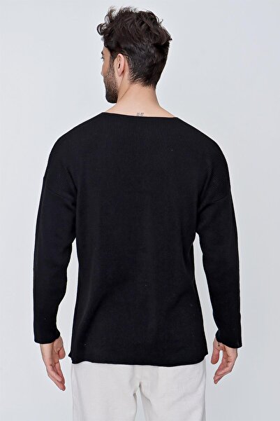 CHUBA Ανδρικό πουλόβερ με λαιμόκοψη V, βαμβακερό, μαύρο 22sm212