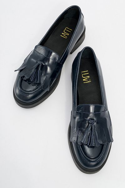 LuviShoes Milina Laci Лачени дамски мокасини с пискюли от естествена кожа