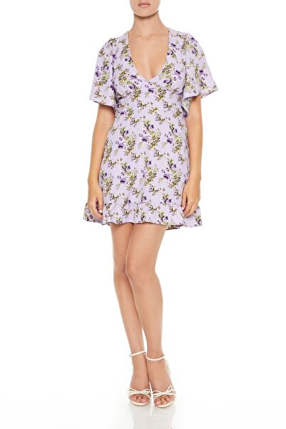 Forever 21 Çiçek Desenli Cutout Mini Elbise