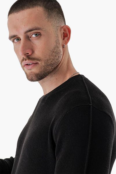 CHUBA Men's Crew Neck Thessaloniki Knit Sleeve And Shoulder Reverse Stitched Casual Knitwear Sweater Black 23s2012