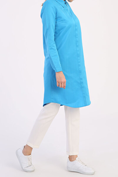 ALLDAY Turquoise Hidden Placket Cotton Shirt Tunic