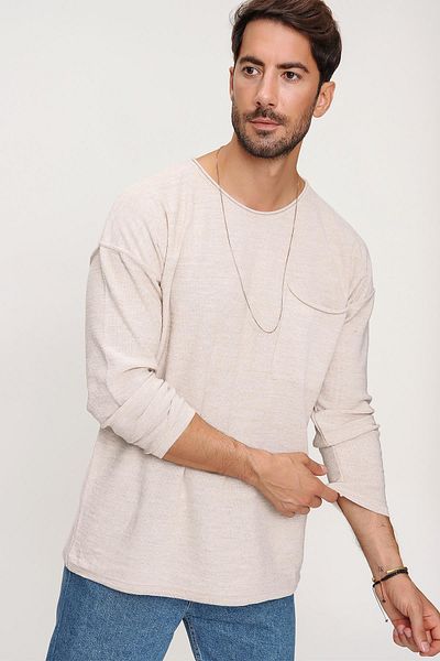 CHUBA Men's Beige Hero Bike Collar Filthy Stitching Pocket Long Sleeve Thin Knitwear Sweater 22w202