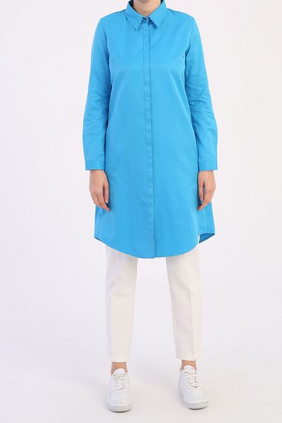 ALLDAY Turquoise Hidden Placket Cotton Shirt Tunic