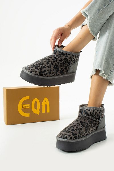 EGA Women's Gray Leopard (Flurry) Thick Sole Booties