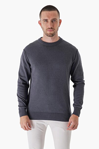 CHUBA Men's Crew Neck Cotton And Wool Blended Standard Fit Sweater Anthracite 23w241