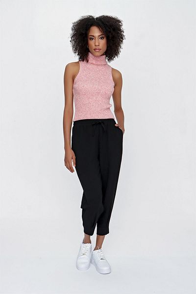 CHUBA Women's Turtleneck Ribbed Sleeveless Melange Knitwear Sweater Pink 23w315
