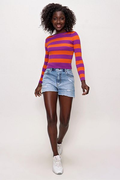 CHUBA Women's Striped Crew Neck Knitwear Sweater Purple-orange 22sw301