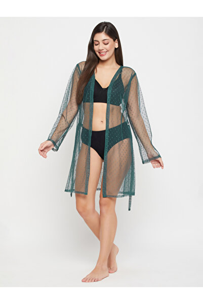 Clovia By Styli Dobby Sheer Robe with Tie Belt