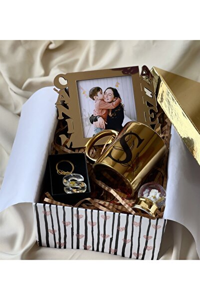 Gift Moda Kişiye Özel Gold Canım Annem Çerçeve Kupa Melek Kar Küresi Ve Epoksi Anahtarlık Anneler Günü Hediye