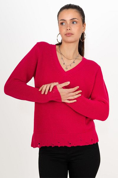 CHUBA Women's Thessaloniki Knit Cotton V-Neck Knitwear Sweater Fuchsia 24W144