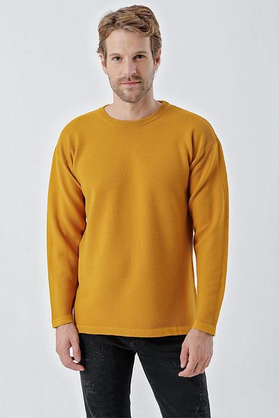 CHUBA Men's Mustard Knitwear Sweater - Crew Neck, Standard Fit, Knit Links, 24W204