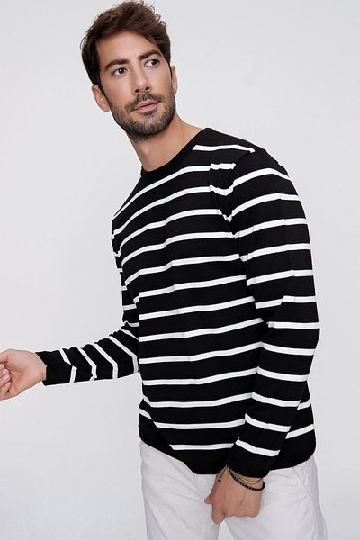 CHUBA Ανδρικό μαύρο ποδήλατο λαιμόκοψη Can1r ριγέ casual πλεκτό πουλόβερ 22wm101