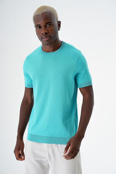 CHUBA Men's Crewneck Standard Fit Cotton Short Sleeve Knitwear Sweatshirt Turquoise 24s261