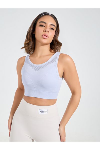 Styli Tonal Textured Open Mesh High Back Detail Sports Bra