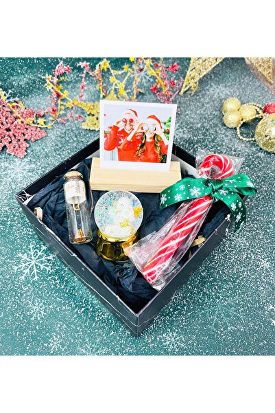 Gift Moda Altınyaldızlı Melek Kar Küresi Fotoğraf Tutucu Dilek Şişesi Ve Baston Şeker Yılbaşı Seti