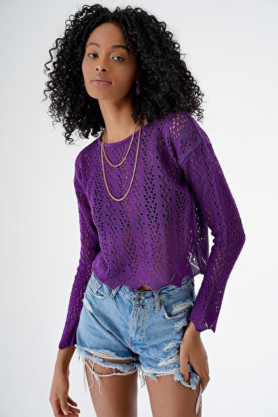 CHUBA Pulover de damă din tricotaj ajurat violet - decolteu 24s160