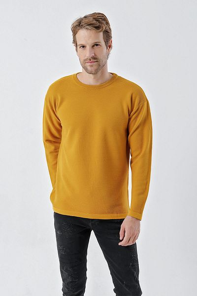 CHUBA Men's Mustard Knitwear Sweater - Crew Neck, Standard Fit, Knit Links, 24W204