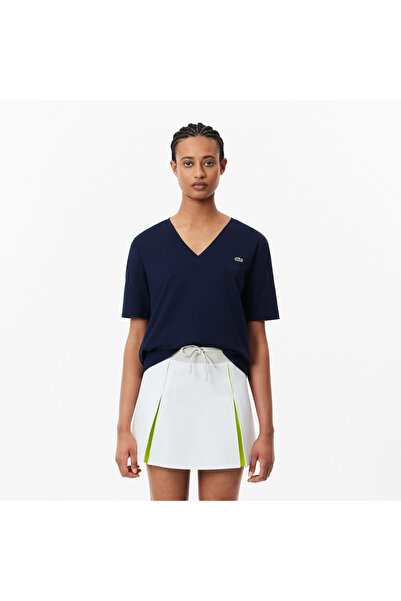 Lacoste Kadın Relaxed Fit V Yaka Lacivert T-Shirt