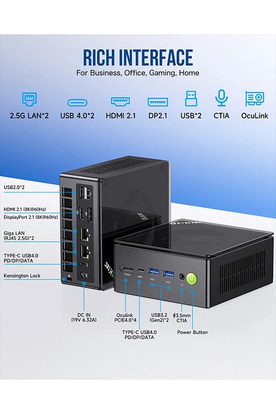 GMKtec Amd Ryzen 7 8845Hs K8 Plus - 32 Gb Ddr5, 1 Tb Ssd, Wi-Fi 6, Bt 5.2, Win11 Pro Mini Pc