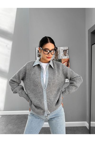 ESRAHELVACI Denim Detail Snap-On Wool Sweater