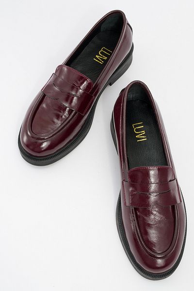 LuviShoes PLINE Damen-Loafer-Schuhe aus bordeauxrotem Lackleder und echtem Leder