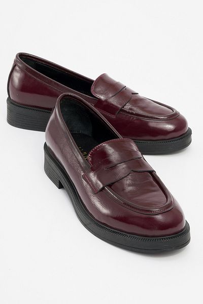 LuviShoes PLINE Damen-Loafer-Schuhe aus bordeauxrotem Lackleder und echtem Leder