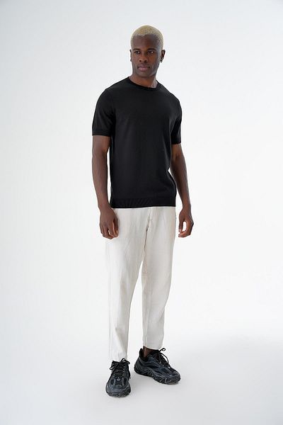 CHUBA Ανδρικό πλεκτό πουλόβερ με λαιμόκοψη Standard Fit Βαμβακερό κοντό μανίκι μαύρο 24s261