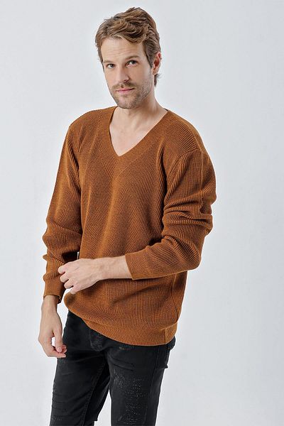 CHUBA Ανδρικό πλεκτό πουλόβερ Genova V-Neck Standard Fit Cinnamon 24w209