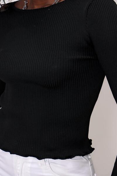 CHUBA Pulover de tricot subțire cu volan și gât negru pentru femei 22sw305