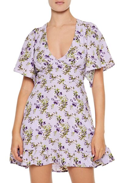 Forever 21 Çiçek Desenli Cutout Mini Elbise