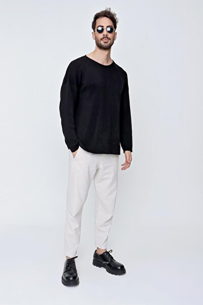 CHUBA Men's Crew Neck Cotton Loose Knitwear Sweater Black 22sm213