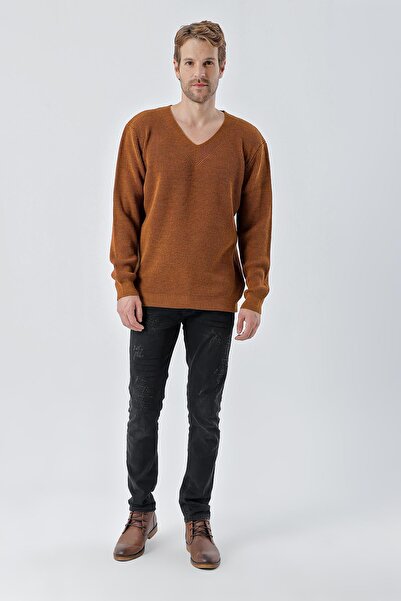 CHUBA Мъжки трикотажен пуловер Genova с V-образно деколте, стандартен крой, канела 24W209