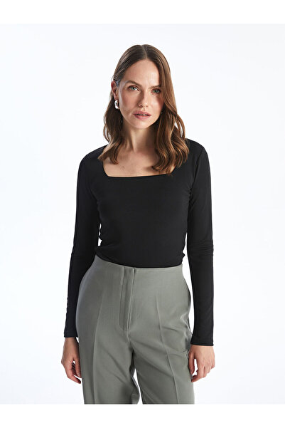 LC Waikiki LCWAIKIKI Basic Yeni Siyah Kare Yaka Kadın Body