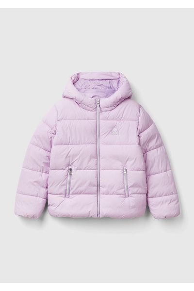 United Colors of Benetton Girl's Lilac Left Chest Logo Embroidered Pocket Hooded High Collar Coat