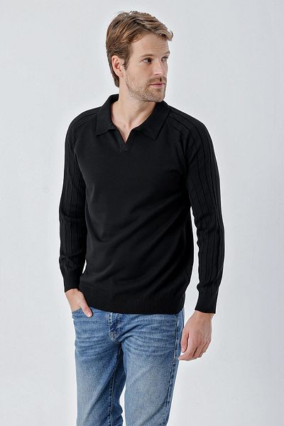 CHUBA Men's Standard Fit Raglan Sleeve Polo Neck Knitwear Sweater Black 24W210