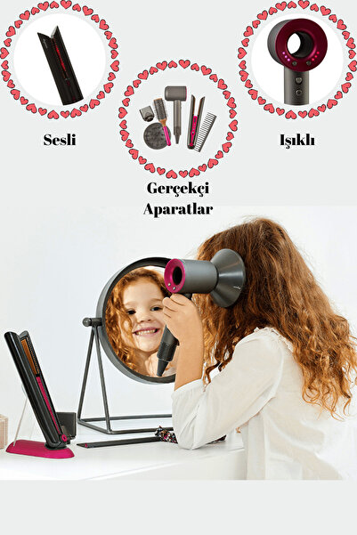 welcomein Oyuncak Saç Kurutma Sesli Işıklı Gerçek Hava Üfleme Özellikli Eğitici Oyuncak Bakım Aktivite Seti