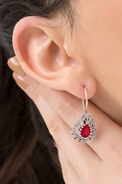 ADA LİFE GÜMÜŞ 925 Ayar Yakut Taşlı Damla Model Oksitli Telkari Kadın Gümüş K...