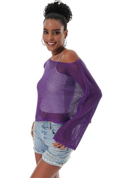 CHUBA Tricot Bolero din bumbac tricotat cu plasă pentru femei, violet 23s1006