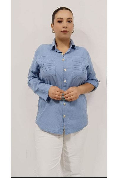 AKŞEN GİYİM Marime Plus - 100% bumbac in, buzunare duble, guler cămașă cu mâneci pliabile