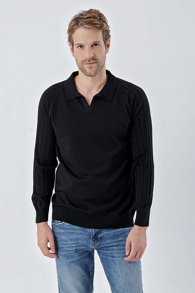 CHUBA Men's Standard Fit Raglan Sleeve Polo Neck Knitwear Sweater Black 24W210
