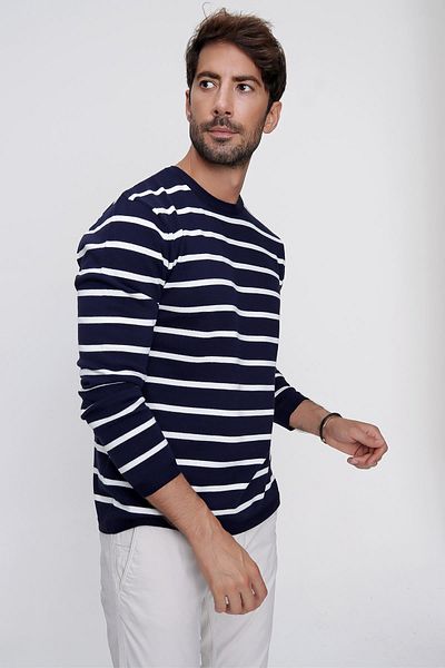 CHUBA Ανδρικό Navy Blue Crew Neck Can1r ριγέ casual πλεκτό πουλόβερ 22wm101