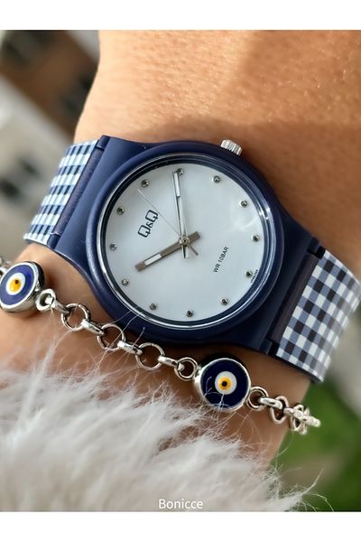 Q&Q Dark Blue Silicone Cord, 10 Bar Waterproof (Suitable for Pool, Marine Use) Women's Wristwatch