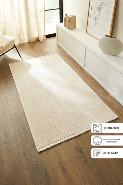Ocean Home Textile Yıkanabilir Pamuklu Ekru Renk Buklet Kilim