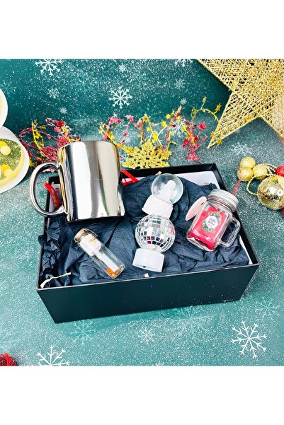 Gift Moda Gümüş Kupa Dilek Şişesi Mini Disko Lamba Kokulu Mum Ve Mini Beyaz Melek Kar Küresi Yılbaşı Seti